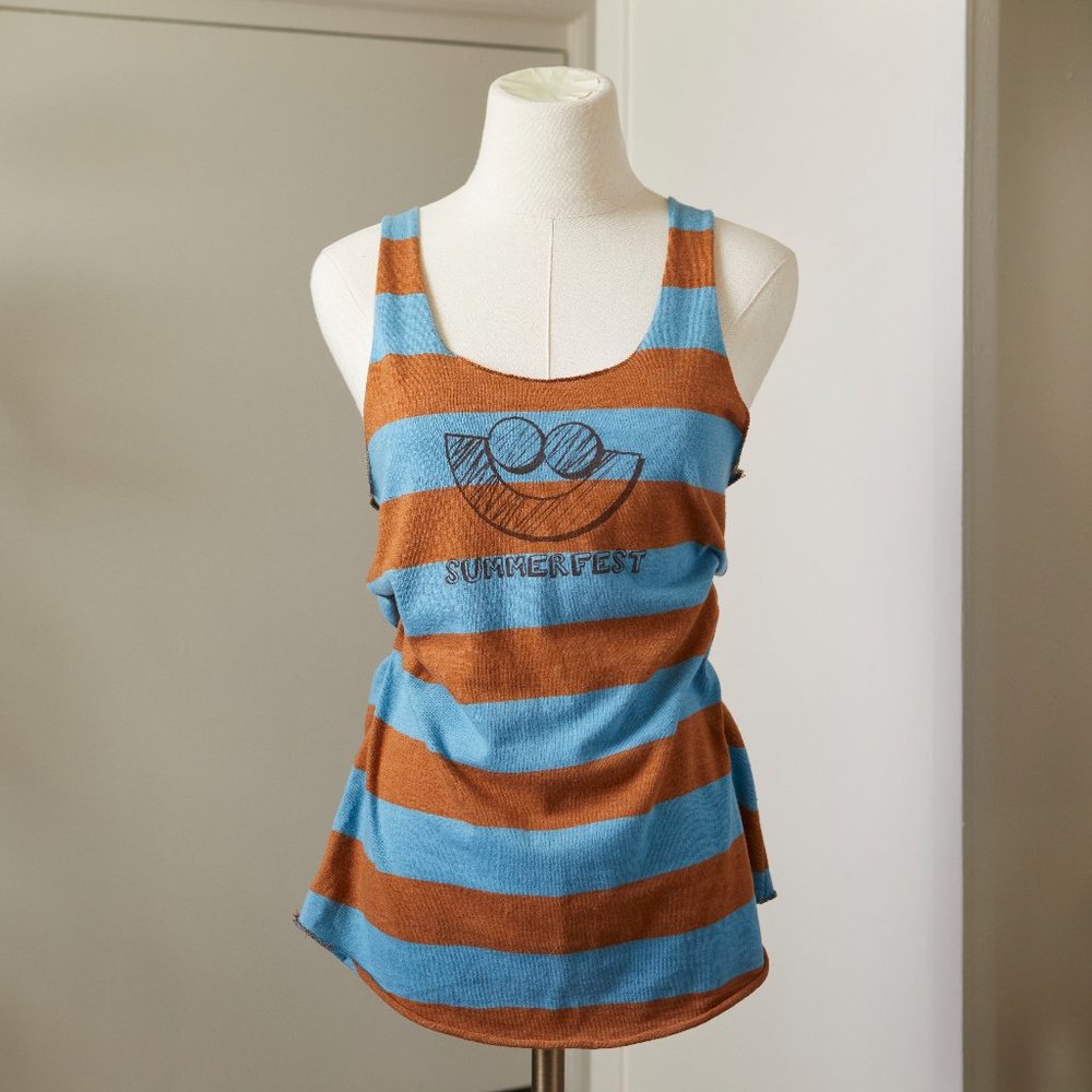 Summerfest Music Festival Women's Brown + Blue Striped Tank Top